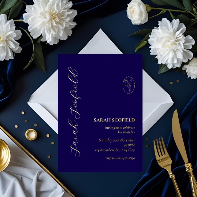 Navy Blue & Gold Foil 30th Birthday Invitation  Foil Invitation (Creator Uploaded)