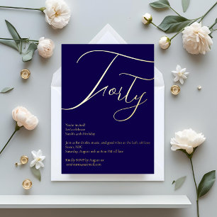 Navy Blue & Gold Foil 40th Birthday Invitation