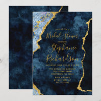 Navy Blue Gold Foil Agate Bridal Shower Invitation