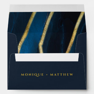Navy Blue & Gold Foil Agate Custom Wedding Envelope