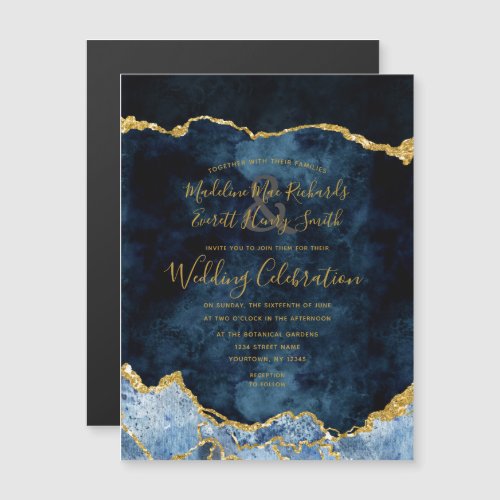 Navy Blue Gold Foil Agate Gilt Wedding Invitation