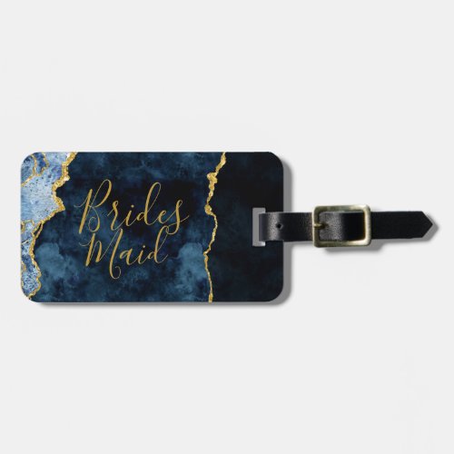 Navy Blue  Gold Foil Agate Marble Bridesmaid Luggage Tag