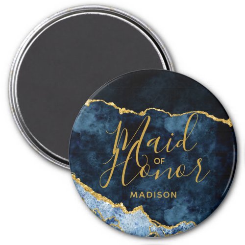 Navy Blue  Gold Foil Agate Marble Maid of Honor Magnet