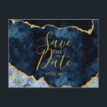 Navy Blue Gold Foil Agate Marble Save the Date Announcement Postcard<br><div class="desc">Navy Blue & Gold Foil Watercolor Marble Agate Gilded Geode Design,  with Modern and Script fonts. Trendy and Chic Wedding Save the Date Postcards! ~ Check my shop to see the entire wedding suite for this design!</div>