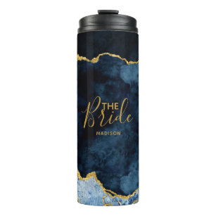 Navy Blue & Gold Foil Agate Marble the Bride Thermal Tumbler