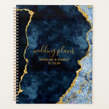 Navy Blue Gold Foil Agate Marble Wedding Plans Planner by GraphicBrat at Zazzle