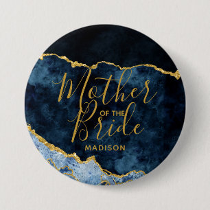 Navy Blue & Gold Foil Agate Mother of the Bride Button