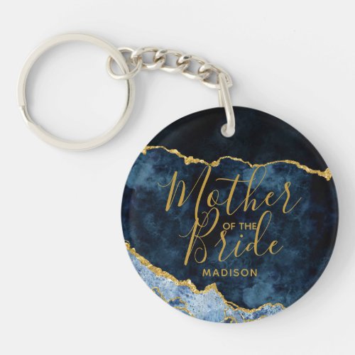 Navy Blue  Gold Foil Agate Mother of the Bride Keychain