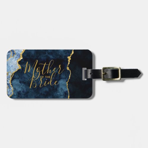 Navy Blue  Gold Foil Agate Mother of the Bride Luggage Tag