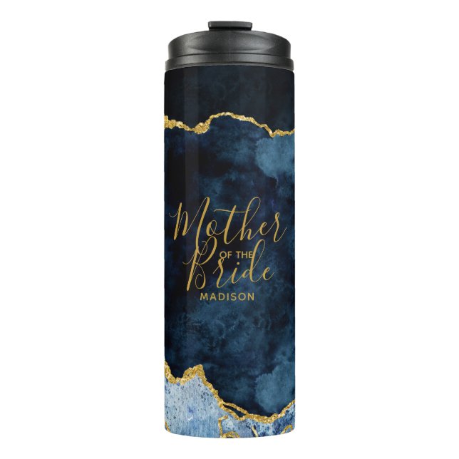 Navy Blue & Gold Foil Agate Mother of the Bride Thermal Tumbler (Front)