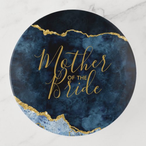 Navy Blue  Gold Foil Agate Mother of the Bride Trinket Tray