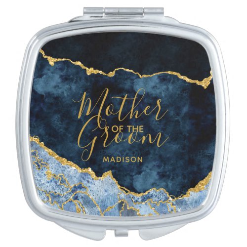 Navy Blue  Gold Foil Agate Mother of the Groom Compact Mirror