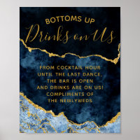 Navy Blue & Gold Foil Agate Open Bar Table Sign