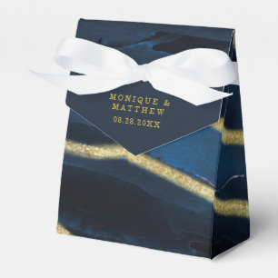 Navy Blue & Gold Foil Agate Wedding  Favor Box