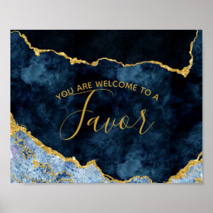 Navy Blue Gold Foil Agate Wedding Favor Table Sign