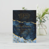 Navy Blue & Gold Foil Agate Wedding Invitations (Standing Front)
