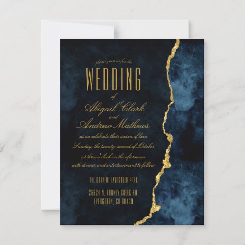 Navy Blue  Gold Foil Agate Wedding Invitations