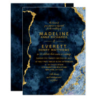 Navy Blue & Gold Foil Agate Wedding Invitations