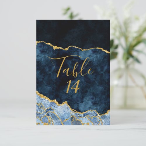 Navy Blue Gold Foil Agate Wedding Table Numbers