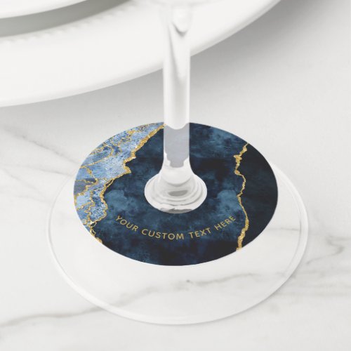 Navy Blue  Gold Foil Agate Wedding Wine Glass Tag