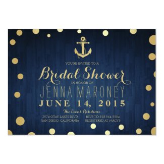 Navy Blue Gold Foil Anchor Nautical Bridal Shower Invitation