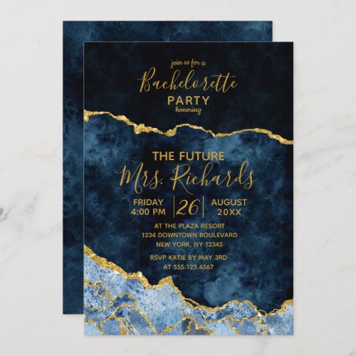 Navy Blue Gold Foil Bachelorette Party Invitation