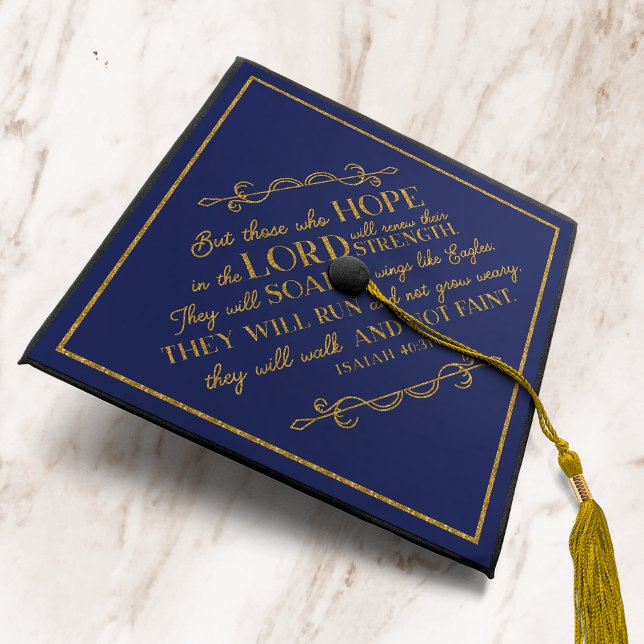 Navy Blue Gold Foil Bible Verse Isaiah 40 Graduation Cap Topper (Creator Uploaded)