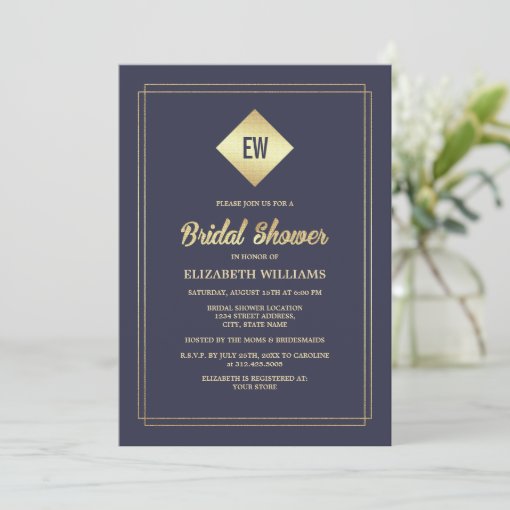 Navy Blue Gold Foil Bridal Shower Invitations Zazzle
