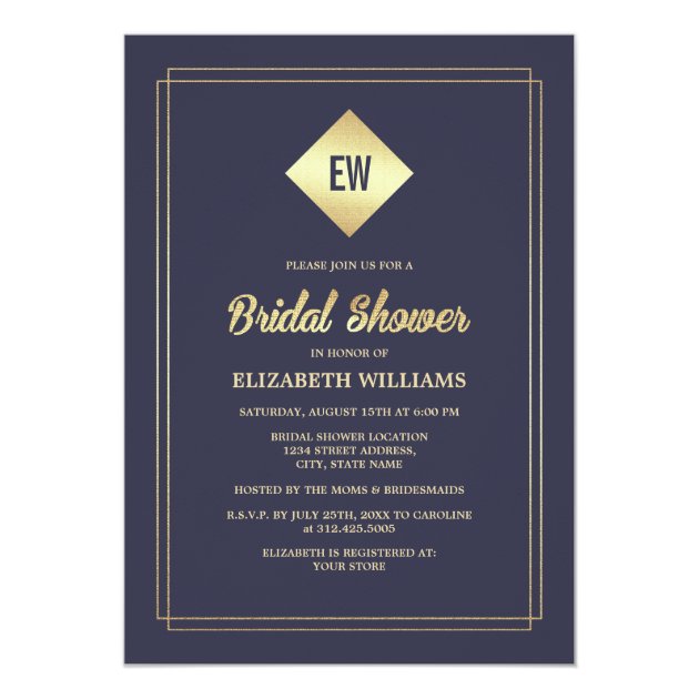Navy Blue | Gold Foil Bridal Shower Invitations