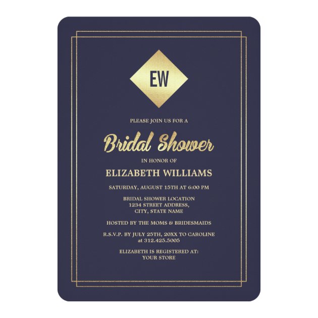 Navy Blue | Gold Foil Bridal Shower Invitations