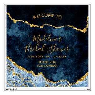 Navy Blue Gold Foil Bridal Shower Welcome Sign Wall Decal
