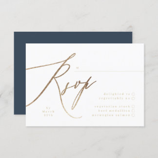Navy Blue & Gold Foil Calligraphy Wedding RSVP Card