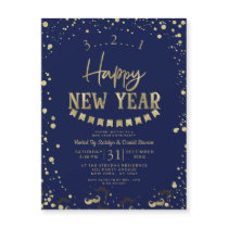 Navy Blue Gold Foil Confetti New Year's Eve Party