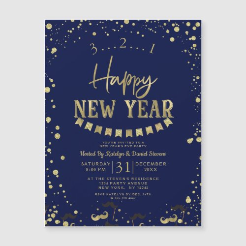 Navy Blue Gold Foil Confetti New Years Eve Party