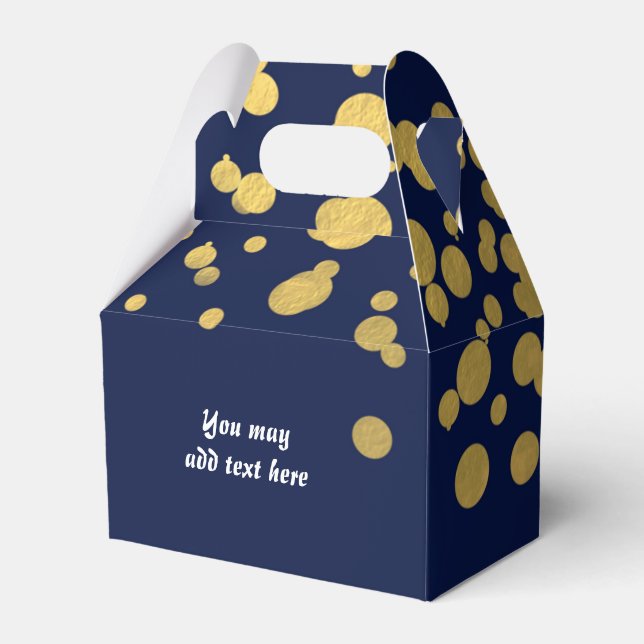 Navy Blue & Gold Foil Confetti Party Favor Boxes (Front Side)