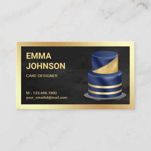 Navy Blue Gold Foil Custom Cake Pastry Chef Bakery Business Card