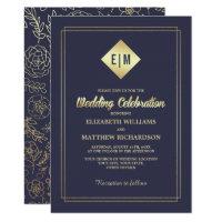 Navy Blue | Gold Foil Elegant Wedding Invitations