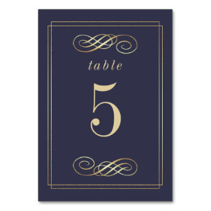 Navy Blue Gold Foil Elegant Wedding Table Numbers