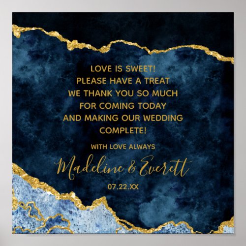 Navy Blue Gold Foil Love is Sweet Treat Table Sign