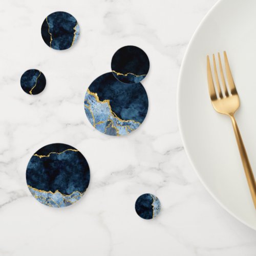 Navy Blue  Gold Foil Marble Agate Party Confetti
