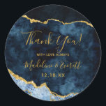 Navy Blue Gold Foil Marble Agate Wedding Thank You Classic Round Sticker<br><div class="desc">Navy Blue & Gold Foil Watercolor Marble Agate Gilded Geode Design,  with Modern and Script fonts. Trendy and Chic Wedding Thank you favor stickers! ~ Check my shop to see the entire wedding suite for this design!</div>