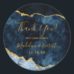 Navy Blue Gold Foil Marble Agate Wedding Thank You Classic Round Sticker<br><div class="desc">Navy Blue & Gold Foil Watercolor Marble Agate Gilded Geode Design,  with Modern and Script fonts. Trendy and Chic Wedding Thank you favor stickers! ~ Check my shop to see the entire wedding suite for this design!</div>