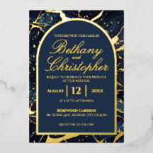 Navy Blue & Gold Foil Marble Wedding Invitations