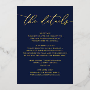 Navy Blue Gold Foil Minimalist Wedding Enclosure Foil Invitation