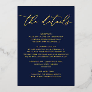 Navy Blue Gold Foil Minimalist Wedding Enclosure  Invitation