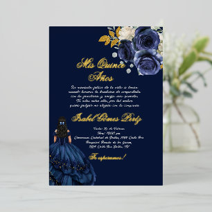 Navy blue gold foil quinceañera invitation