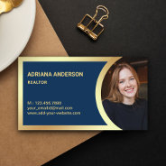 Navy Blue Gold Foil Real Estate Photo Realtor Business Card at Zazzle