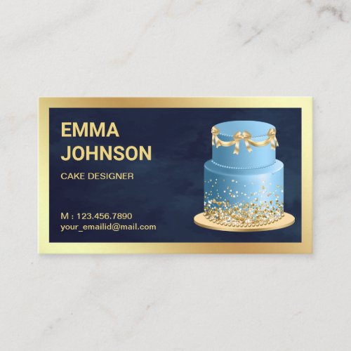 Navy Blue Gold Foil Ribbon Cake Pastry Chef Bakery Business Card