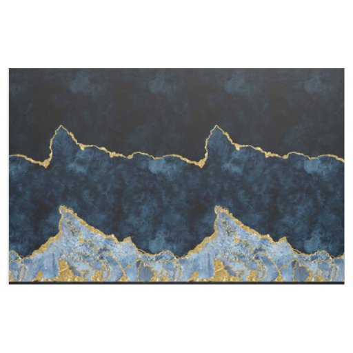 Navy Blue Gold Foil Watercolor Agate Gilded Marble Fabric