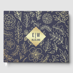 Navy Blue   Gold Foil Wedding  Guest Book
